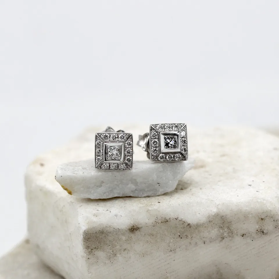Anna Gioielli Square Orecchini Oro Bianco Diamanti Princess