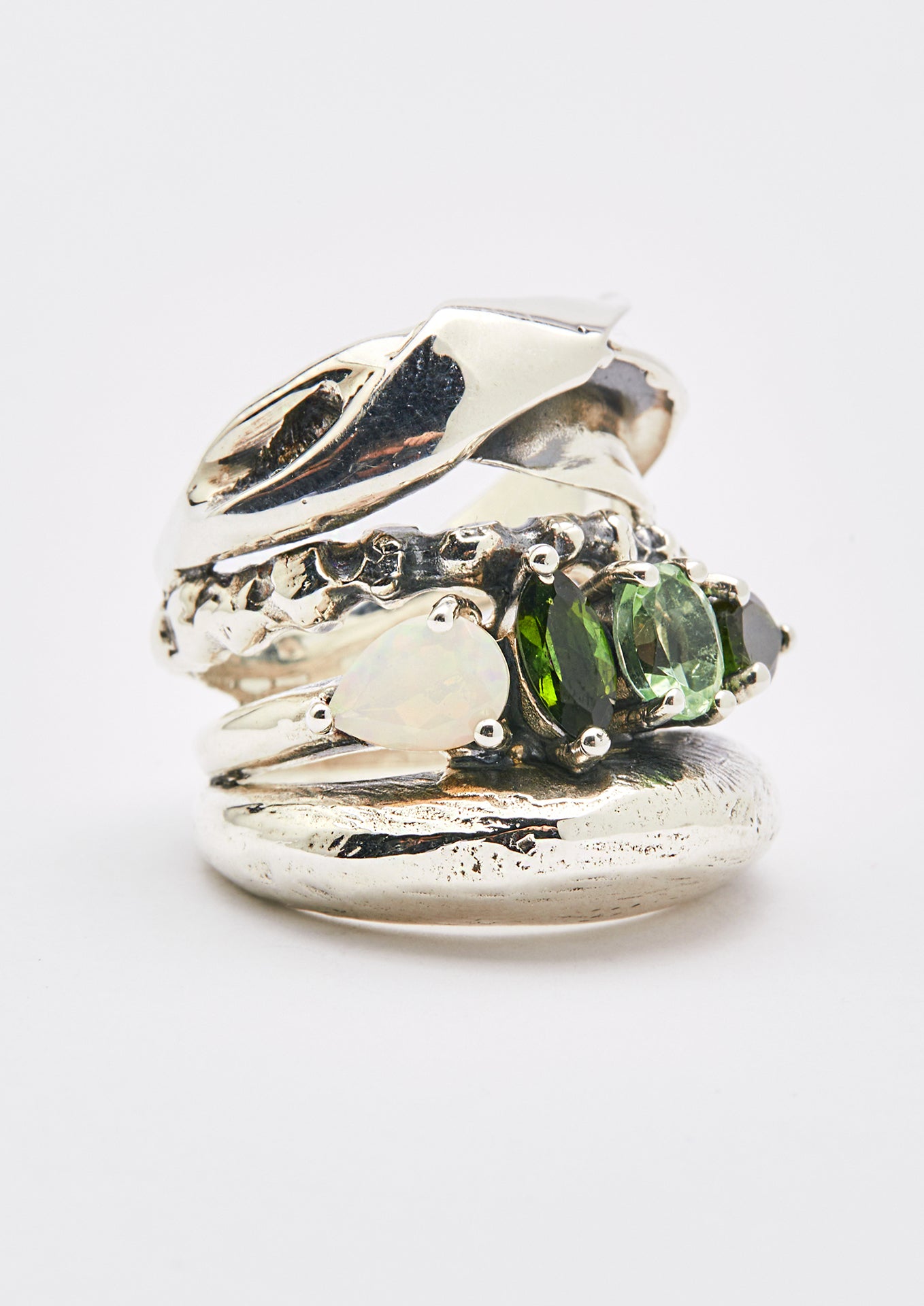 Voodoo Jewels Bold Shapes Nake Anello Argento Opale Tormaline