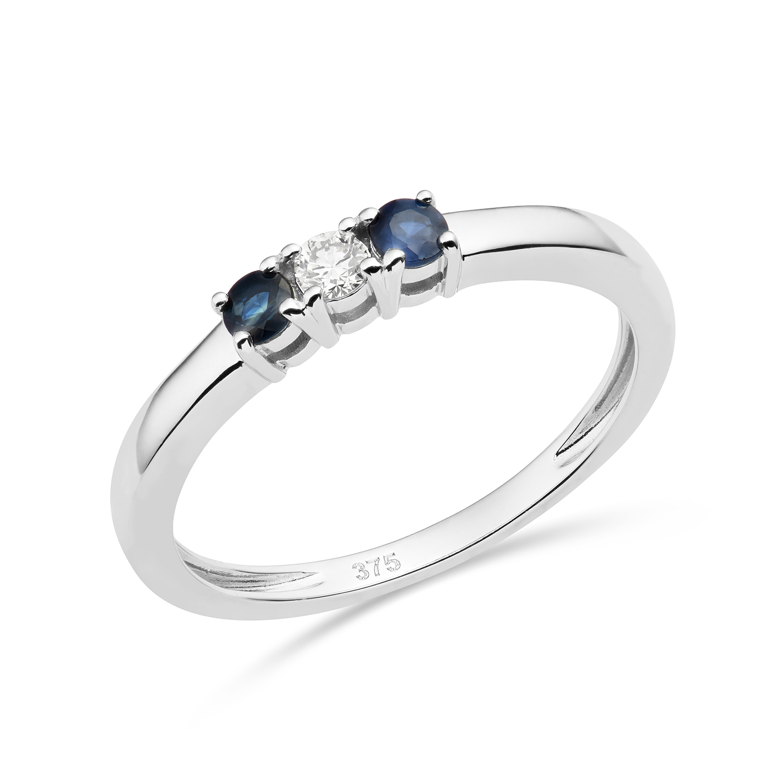 Miore Ring Anello Oro Bianco 9Kt Zaffiro Naturale