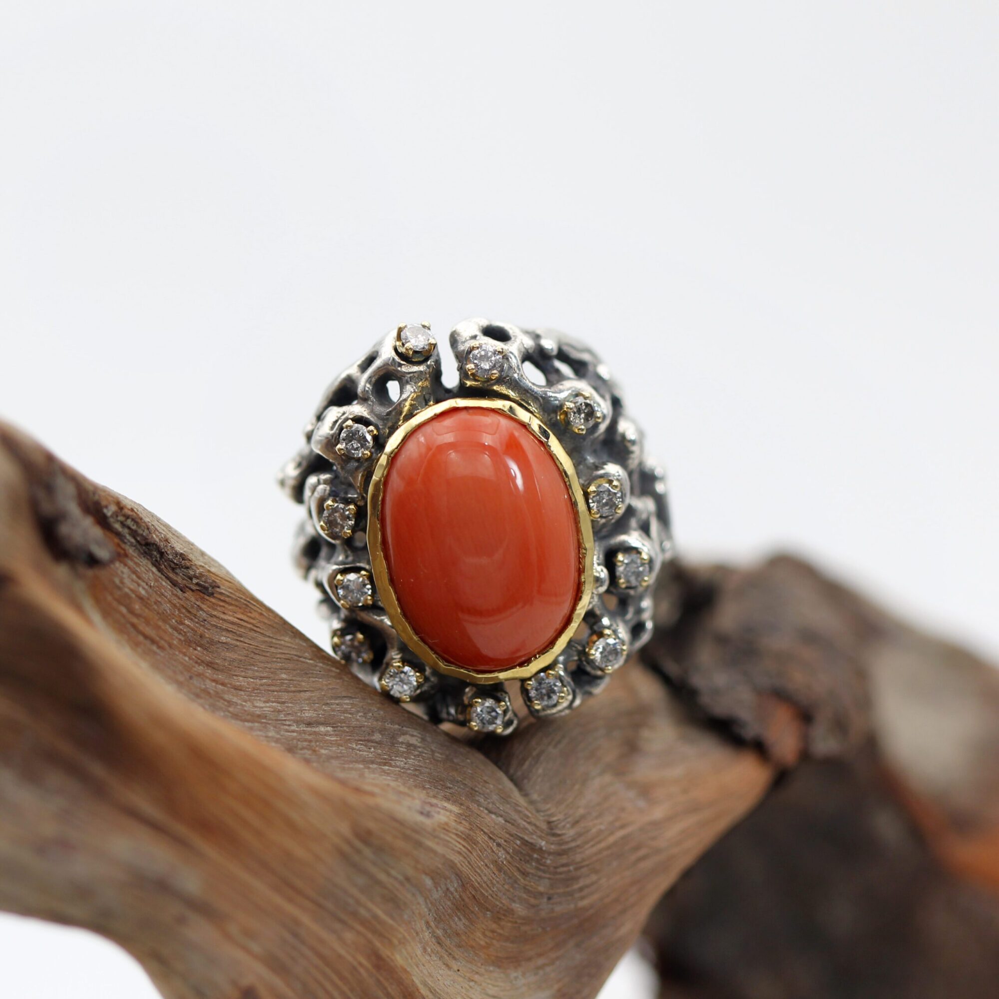 Anna Gioielli Marte Anello Argento Corallo Diamanti Grigi