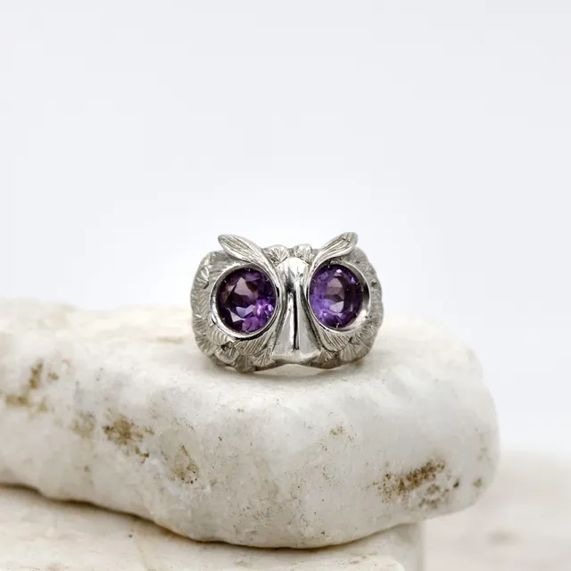 Anna Gioielli Anelli Owl Ring Argento Gufo Ametista