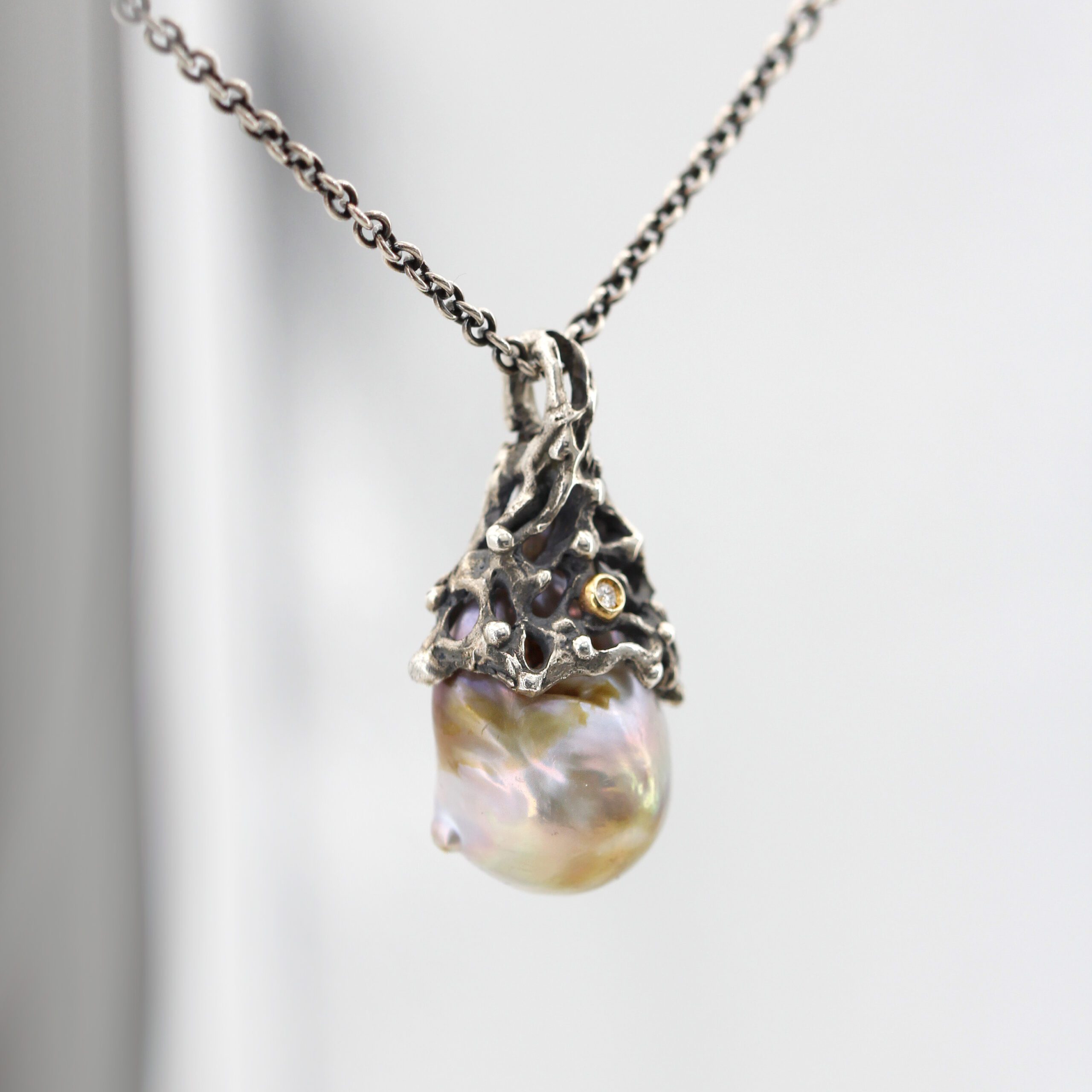 Anna Gioielli Marte pendente argento perla barocca diamante 50 cm