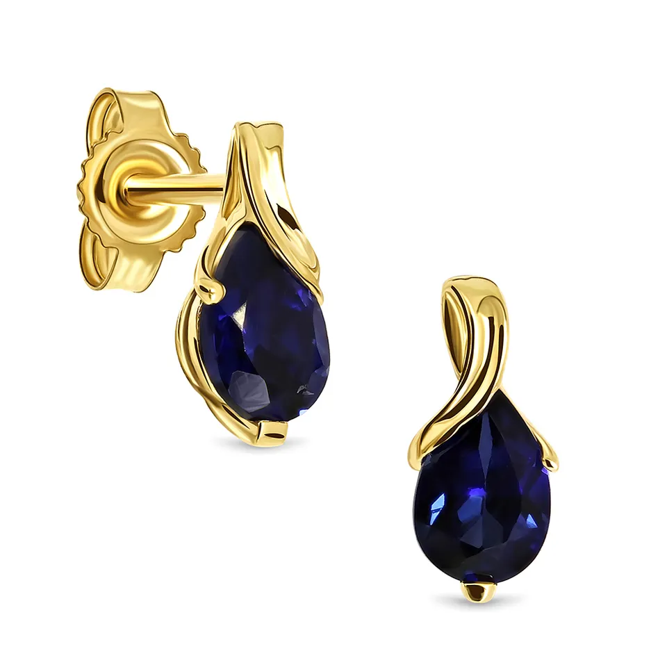Miore orecchini oro giallo 9Kt zaffiro creato blu