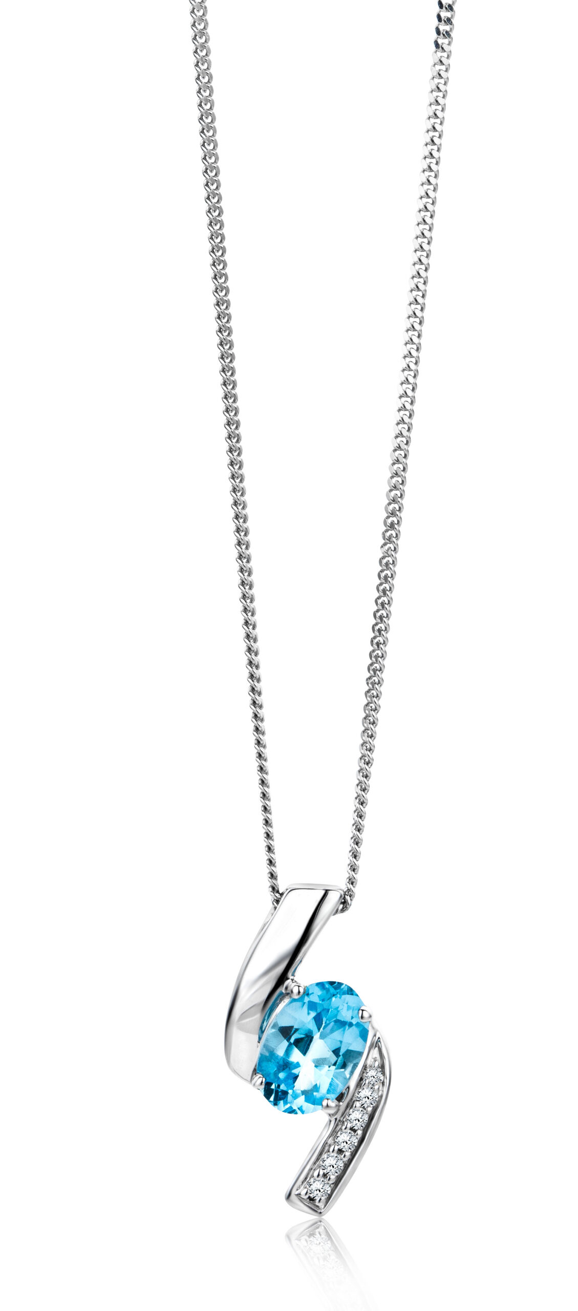 Miore Collana Oro Bianco 9Kt Topazio Blu Svizzero