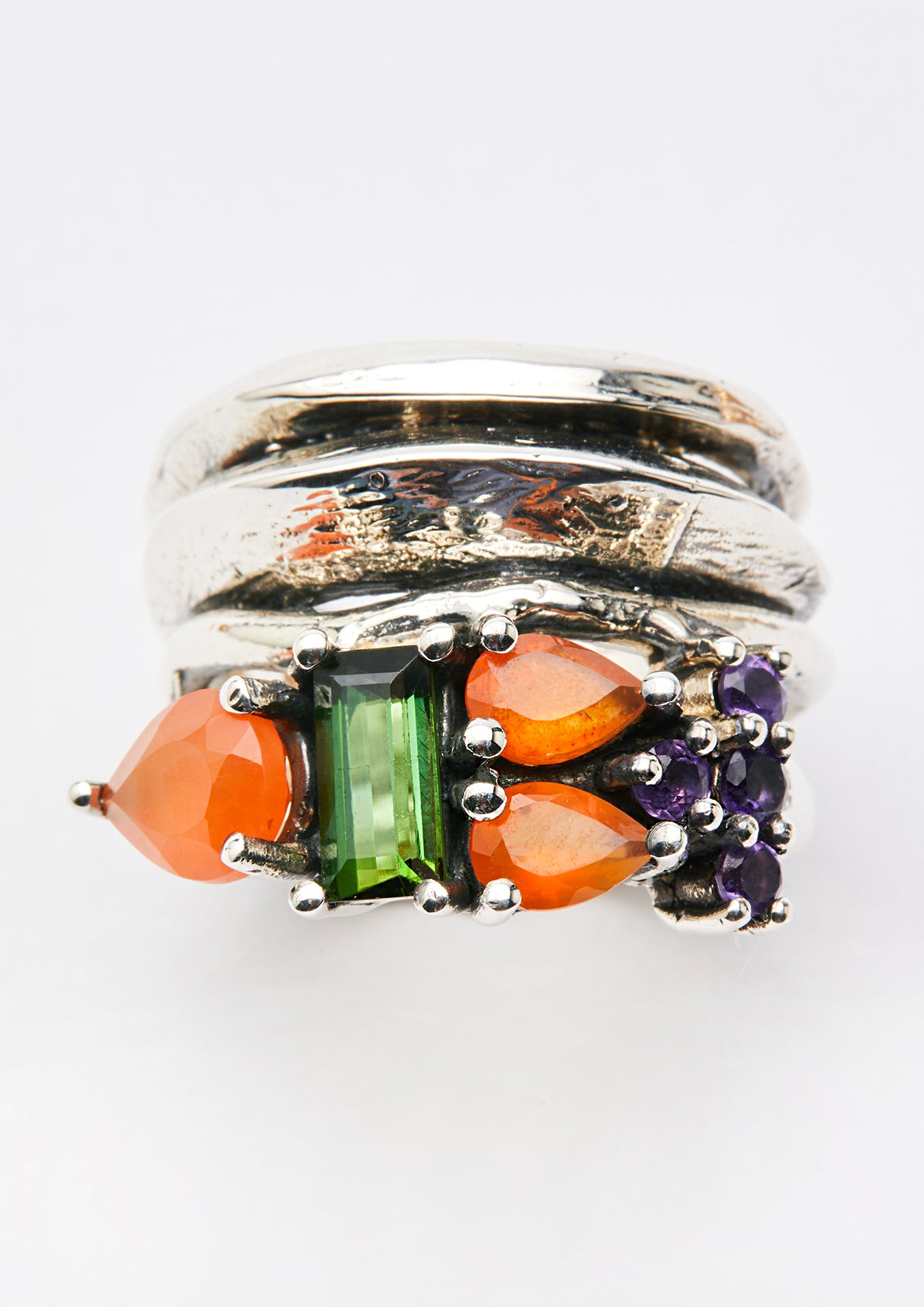 Voodoo Jewels Bold Shapes Nie anello argento corniola tormalina