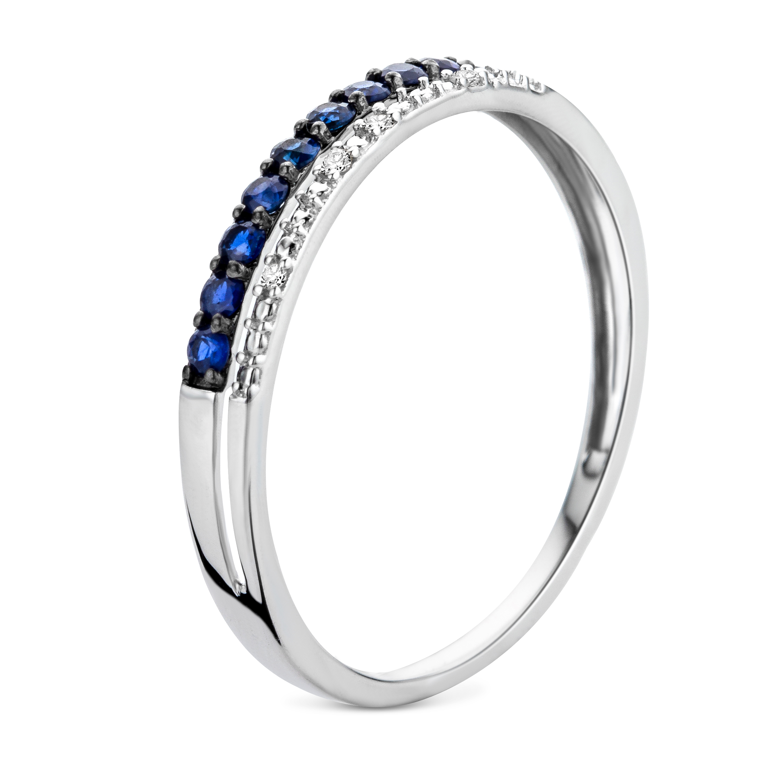 Miore Anello Oro Bianco 9Kt Zaffiro Naturale Blu