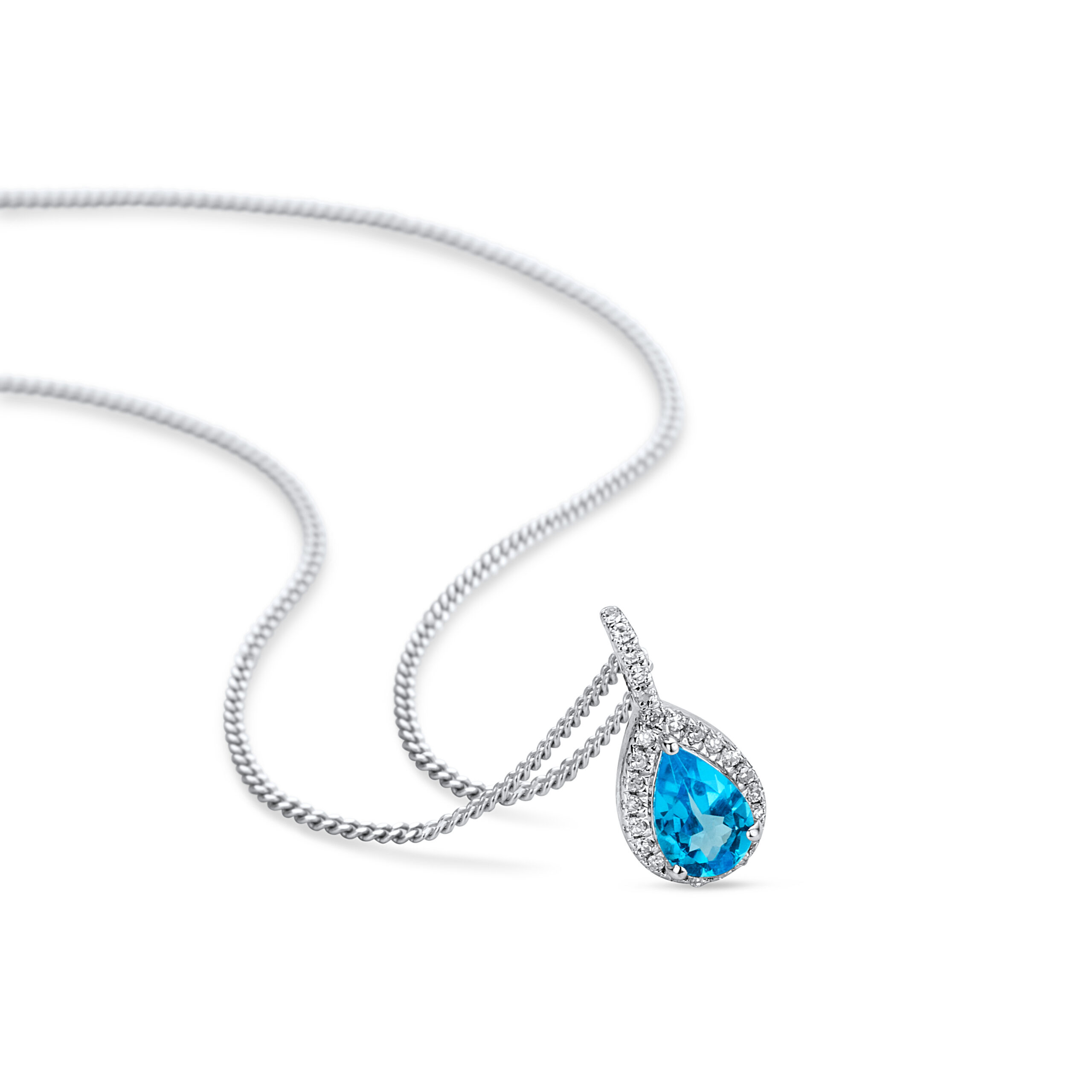 Miore Necklace Collana Oro Bianco 9KT Topazio Swiss Blue
