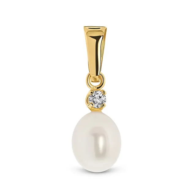 Miore Ciondolo Oro Giallo 14Kt Perla e Zirconia