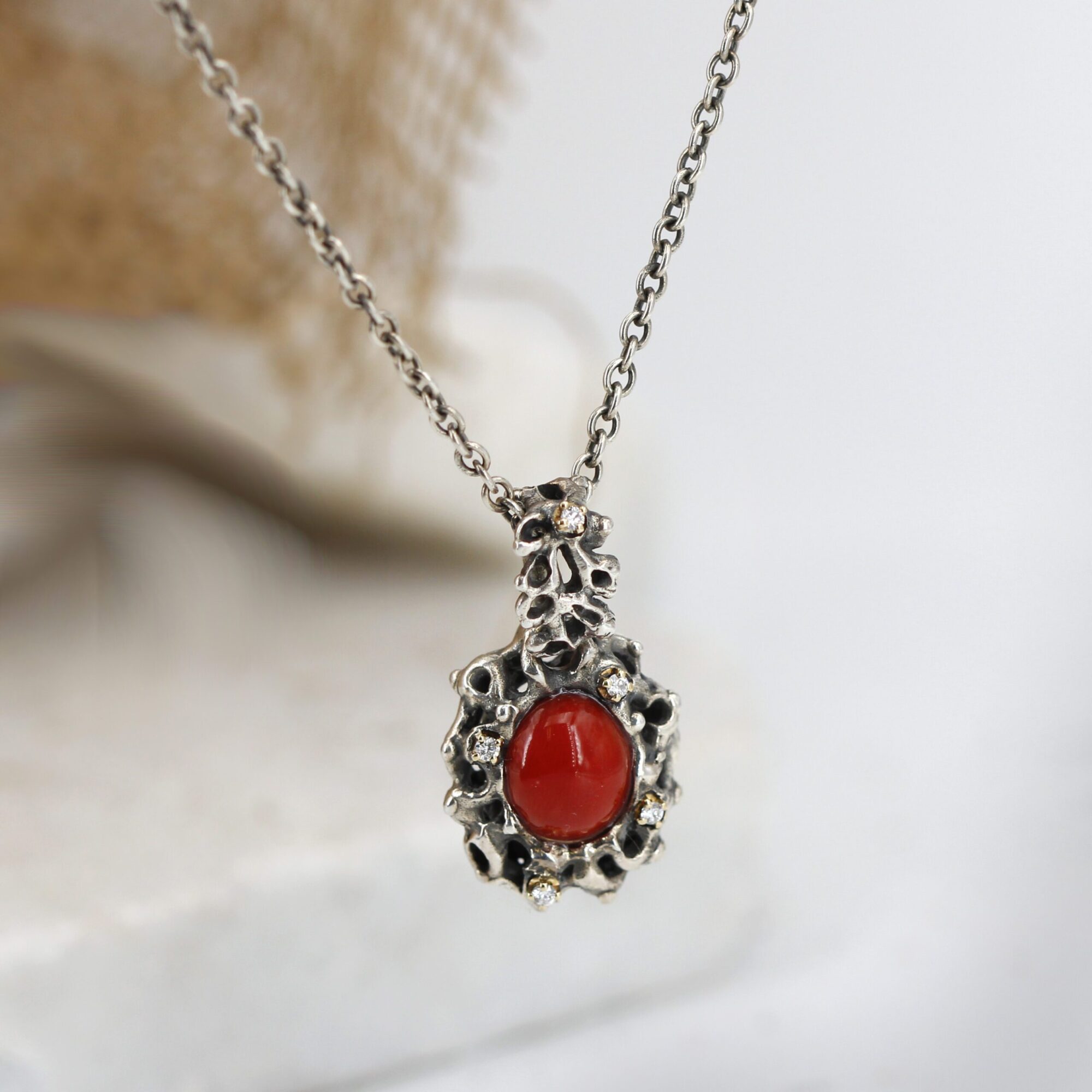 Anna Gioielli Marte Pendente Argento Corallo Diamanti Oro 22 mm