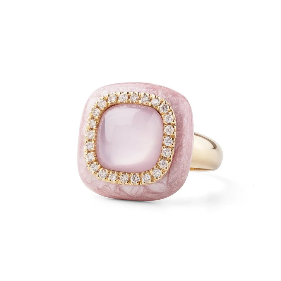 Noi Gioielli Firenze 1873 Mistica anello oro giallo smalto rosa 16 mm