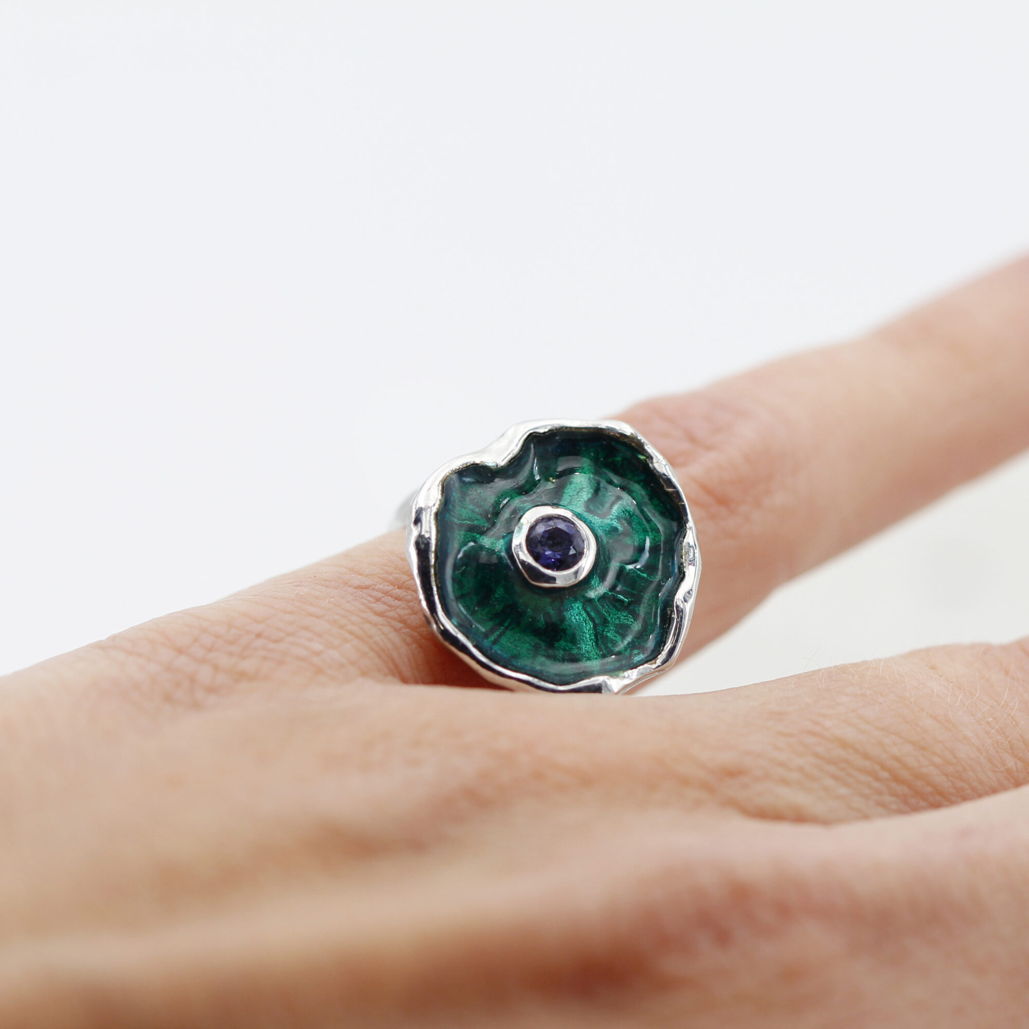 Anna Gioielli Winter Flower anello argento iolite smalto verde 18 mm