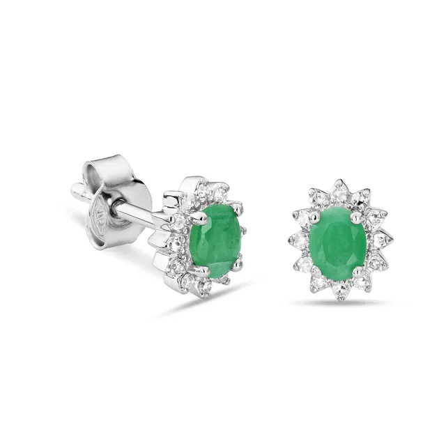 Miore Orecchini Oro Bianco 9Kt Smeraldo