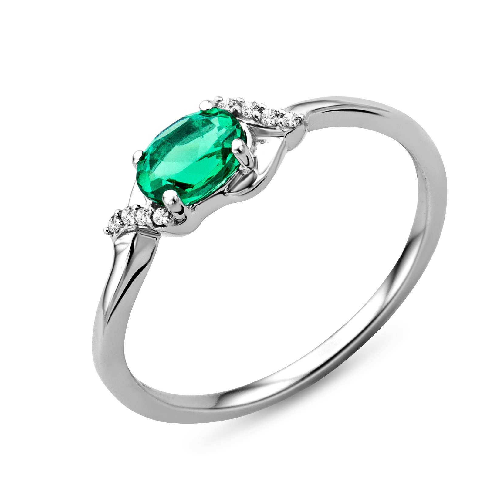 Miore Anello Oro Bianco 9Kt Smeraldo Creato