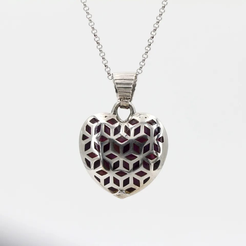 Anna Gioielli Pendenti Ciondolo Cuore Argento Smalto Bordeaux
