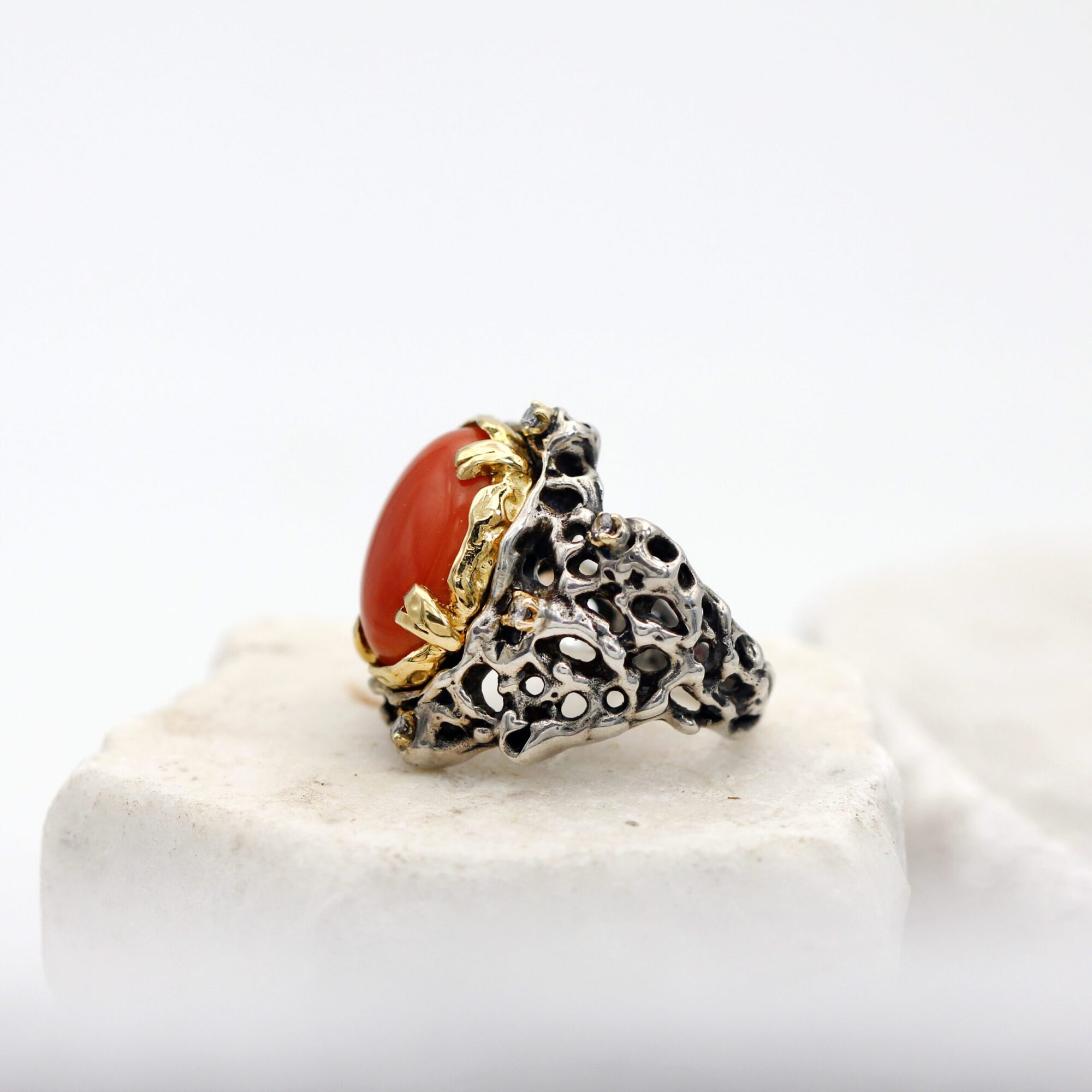 Anna Gioielli Marte anello argento oro corallo diamanti grigi