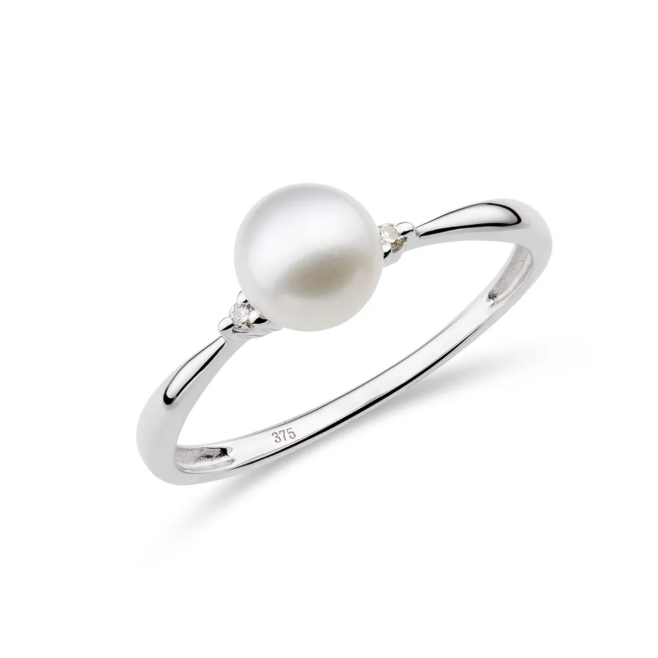 MIORE Anello Oro Bianco 375 Perla d'Acqua Dolce