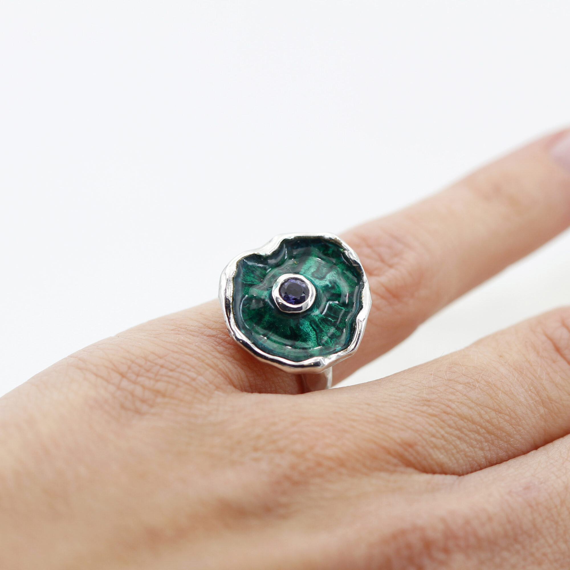 Anna Gioielli Winter Flower anello argento iolite smalto verde 18 mm