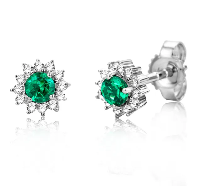 Miore Orecchini Oro Bianco 9Kt Smeraldo Creato
