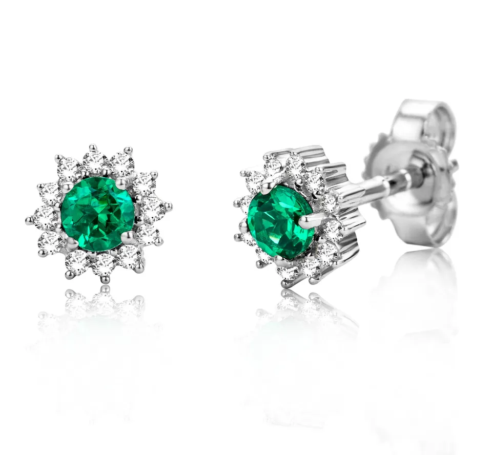 Miore Orecchini Oro Bianco 9Kt Smeraldo Creato