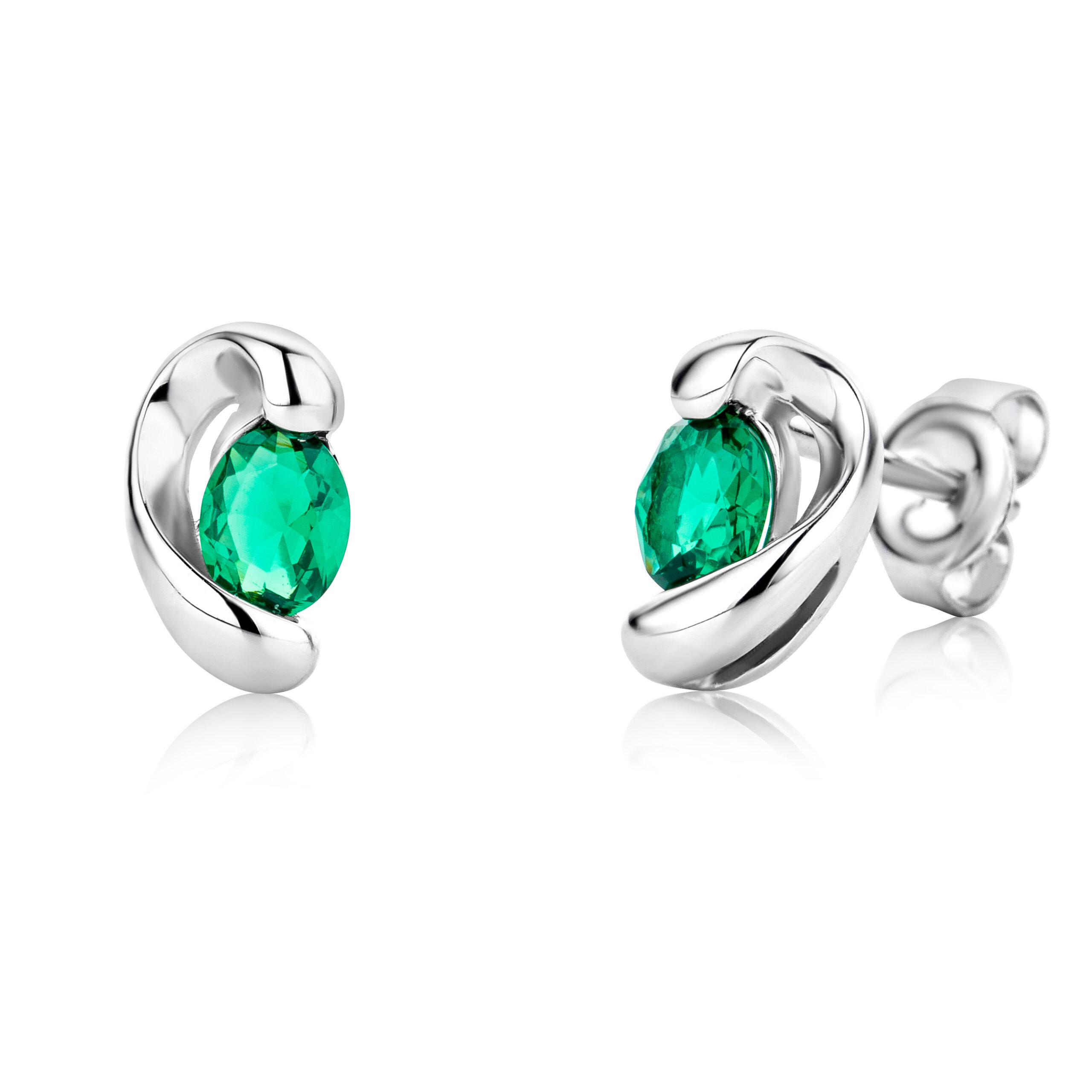 Miore Orecchini Oro Bianco 9Kt Smeraldo Creato