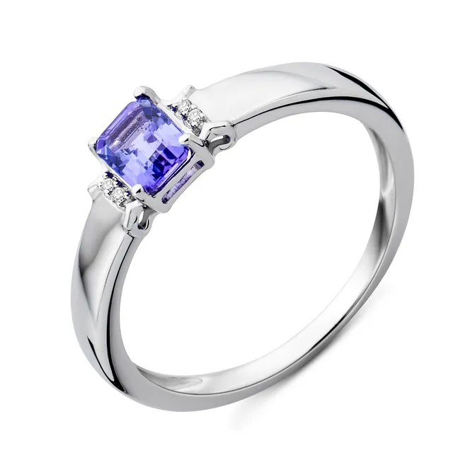 Miore Anello Oro Bianco 9Kt Tanzanite Viola