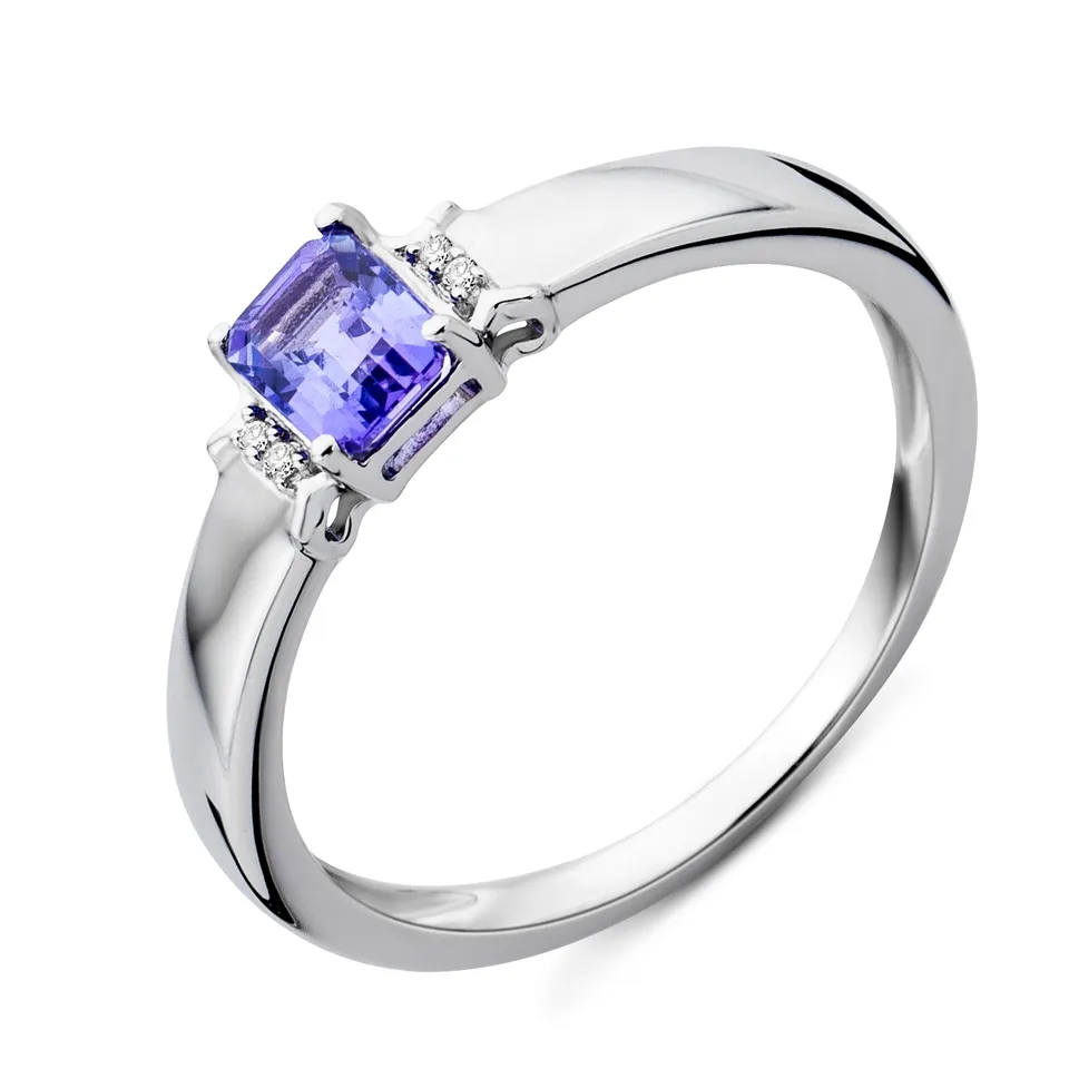 Miore Anello Oro Bianco 9Kt Tanzanite Viola