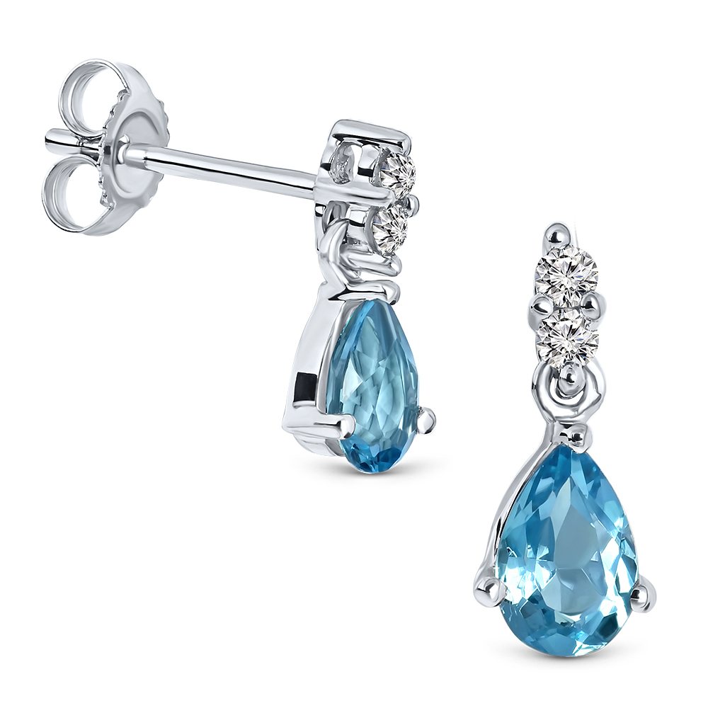 Miore Orecchini Oro Bianco 9Kt con Topazio Blu