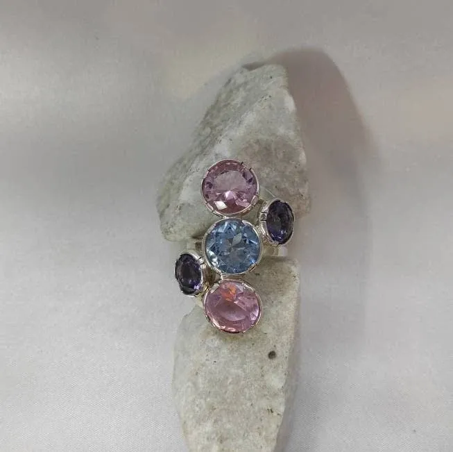 Anna Gioielli Anelli anello argento 5 paste vitree rosa celeste viola