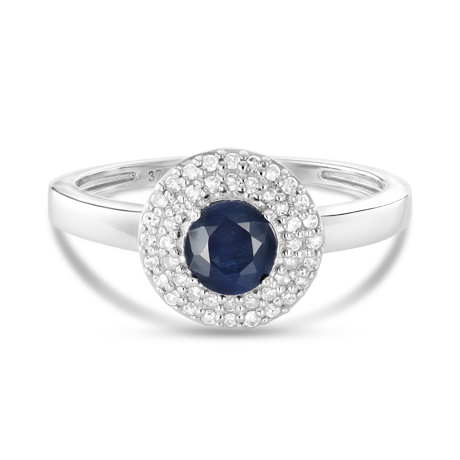 Miore Anello Oro Bianco 9Kt Zaffiro Naturale