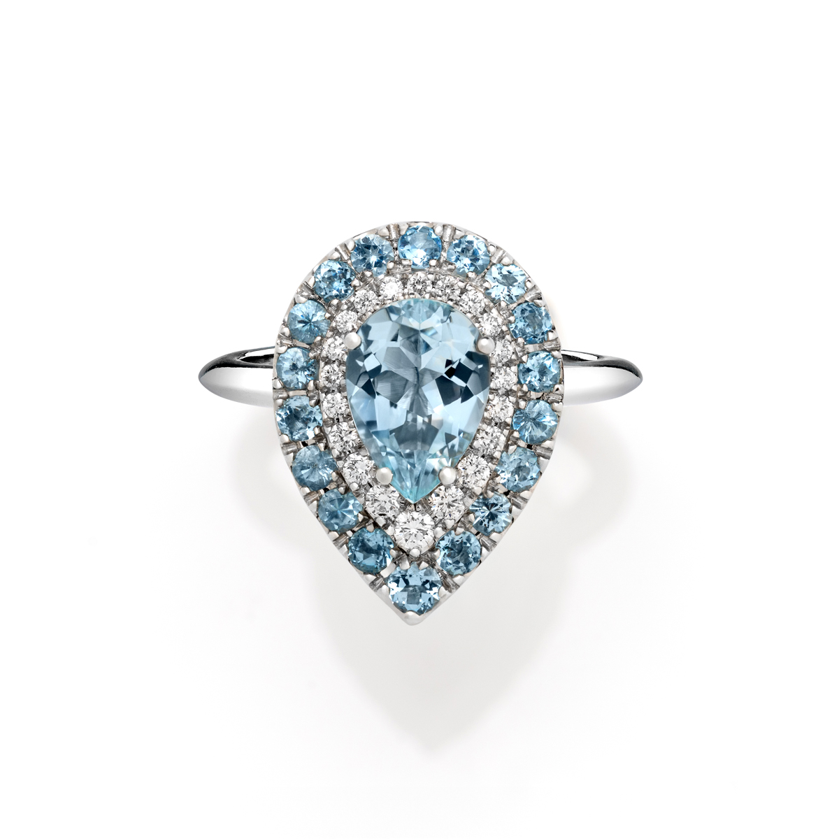 Polello Semipreziosi anello platino acquamarina goccia diamanti