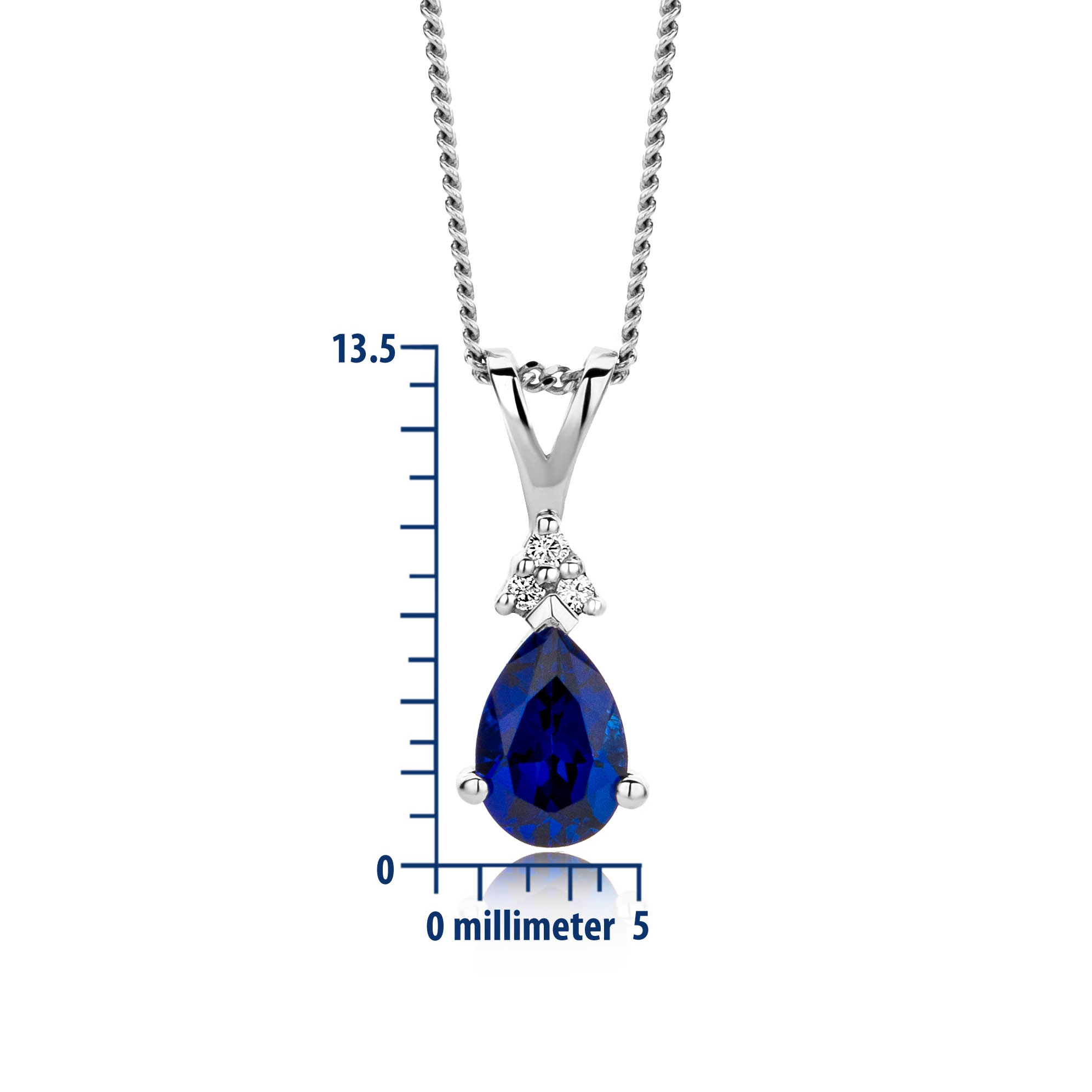 Miore Collana Oro Bianco 9Kt Zaffiro Creato Blu