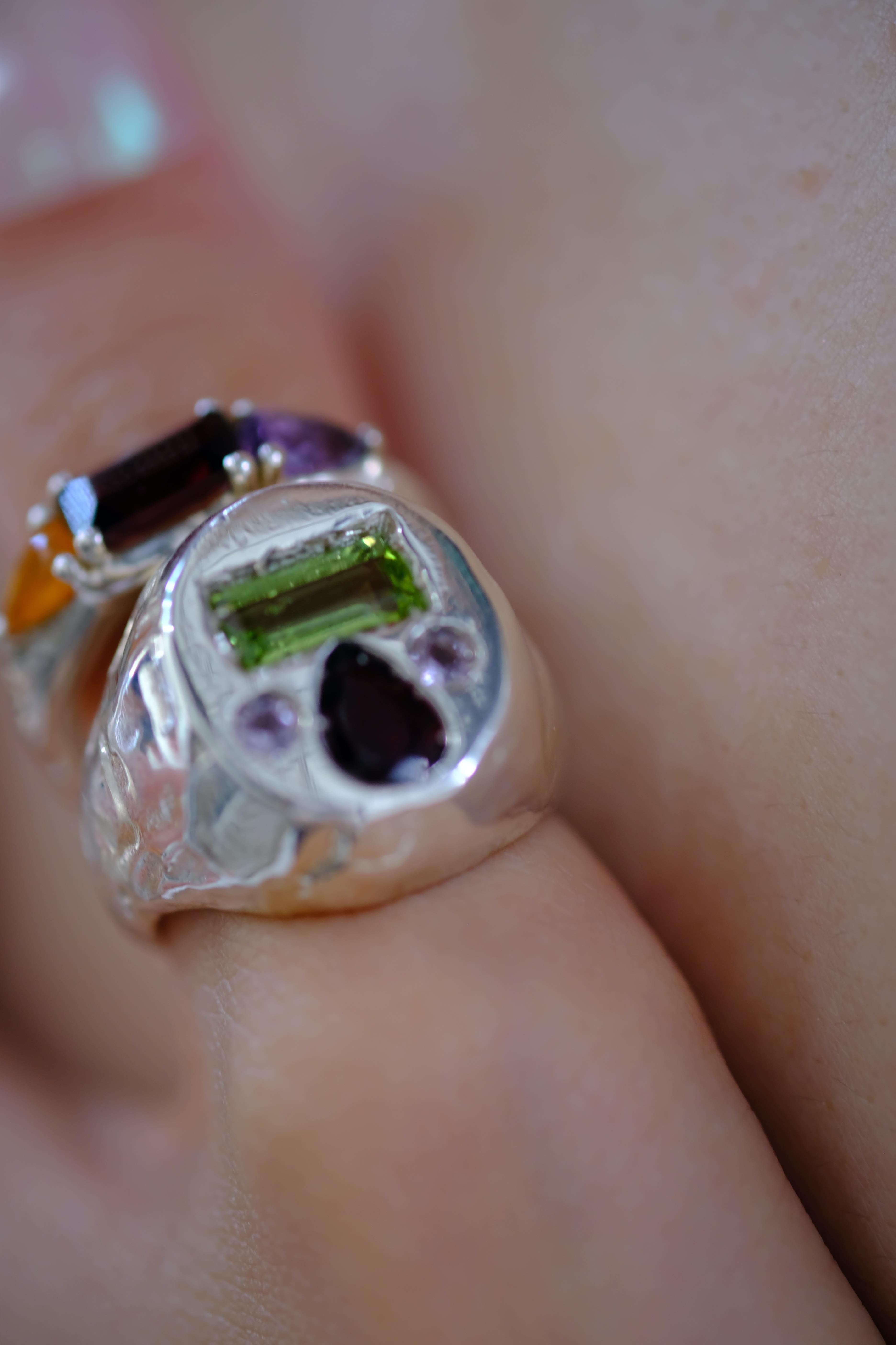 Voodoo Jewels Bold Shapes Naica Ring anello granato argento