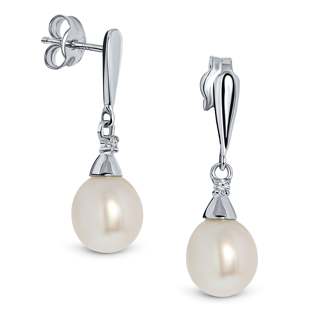 Miore Orecchini Oro Bianco 9Kt Perla Acqua Dolce