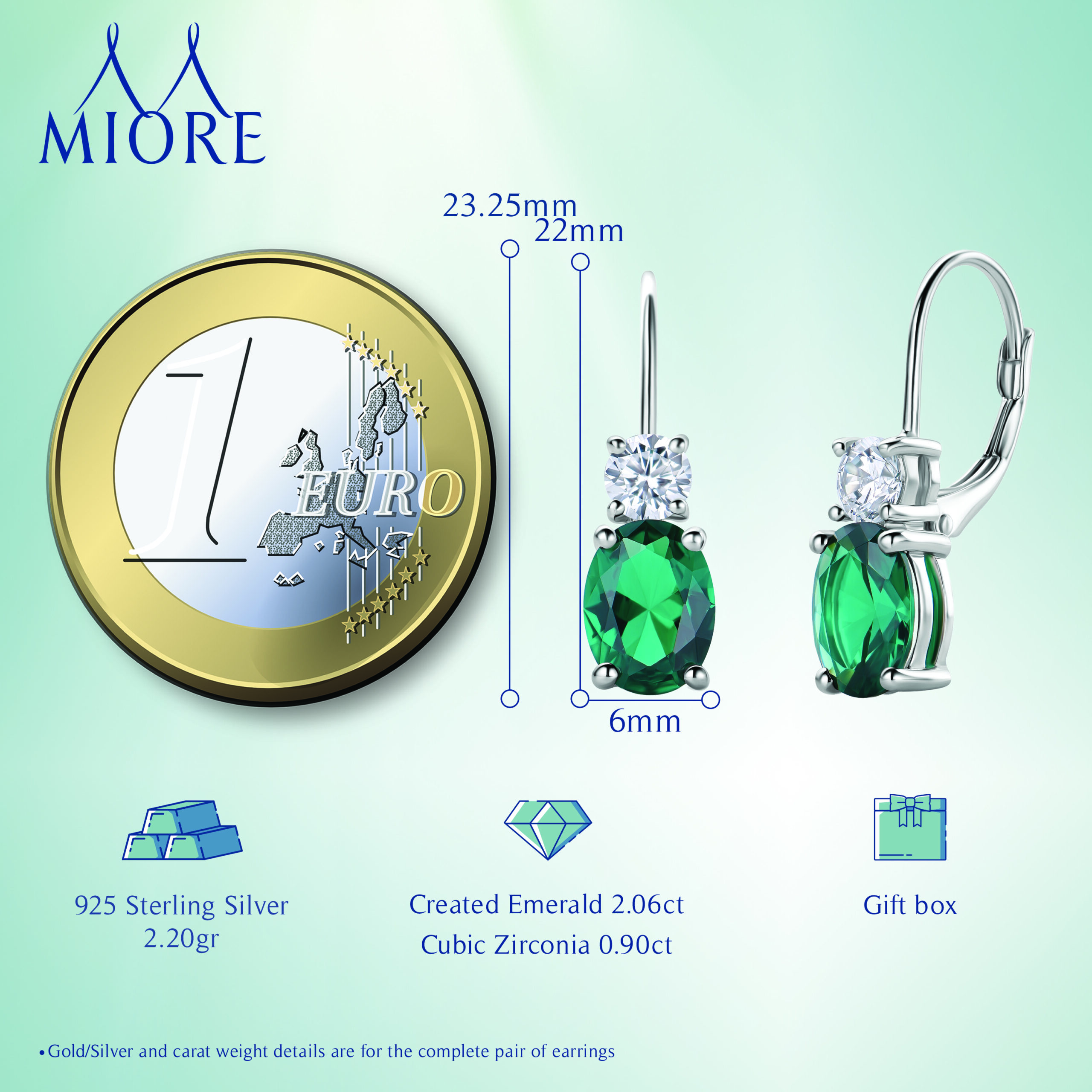 Miore Earrings orecchini argento 925 smeraldo creato