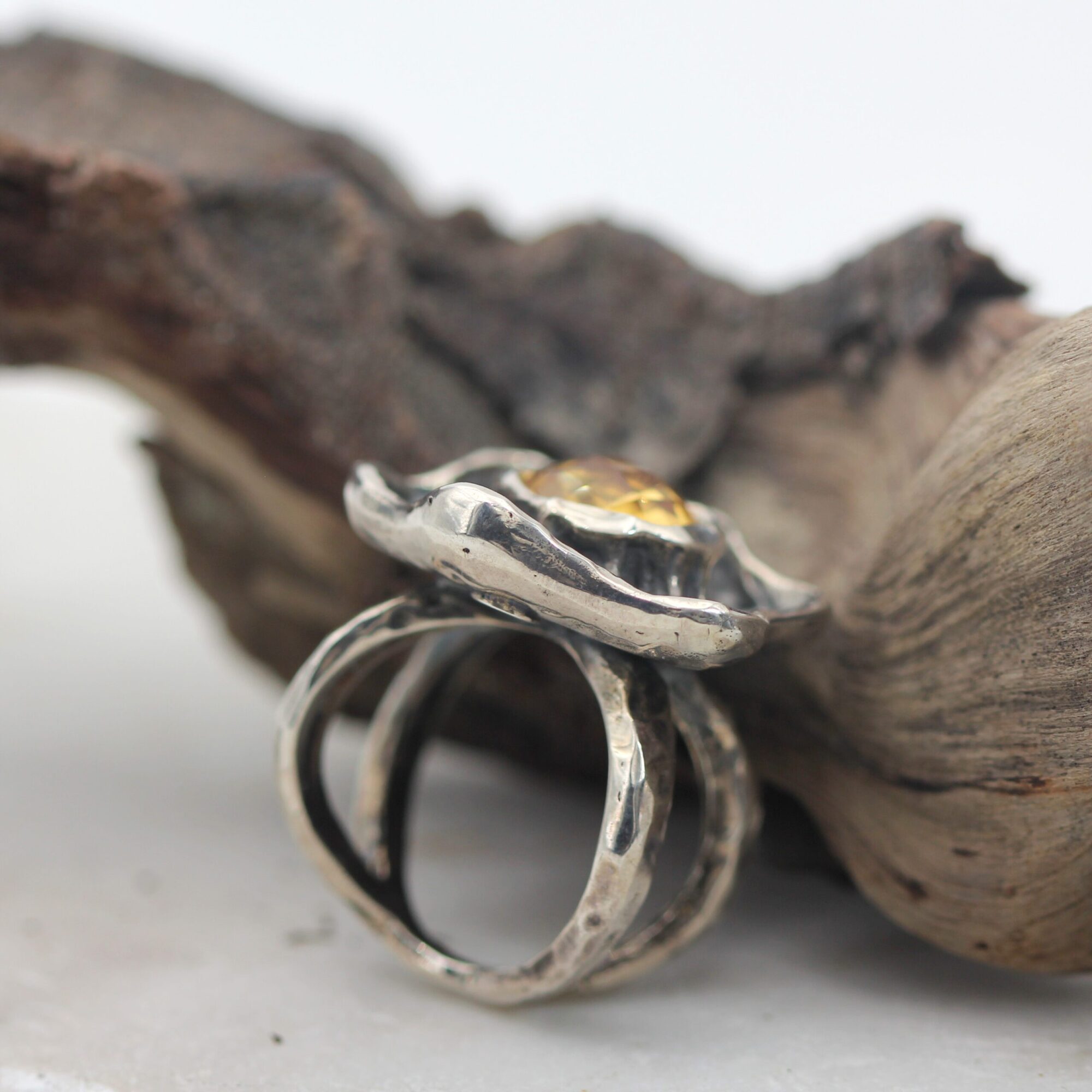 Anna Gioielli Winter Flower anello argento quarzo citrino