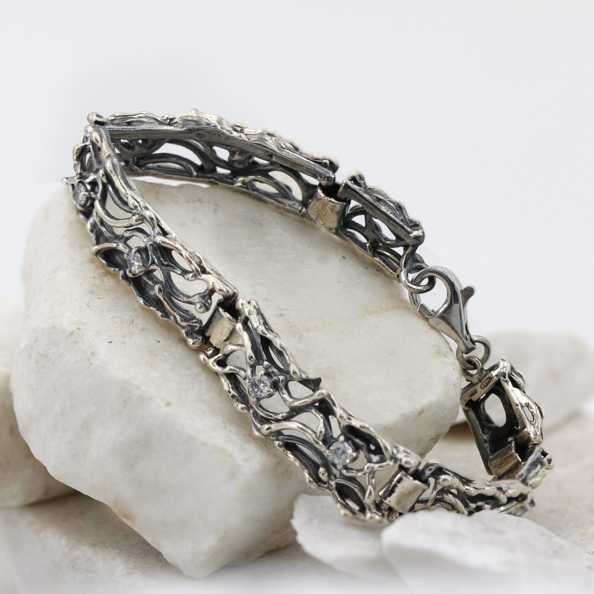 Anna Gioielli Bracciale Argento Semirigido Zirconia Intrecciato 18 cm