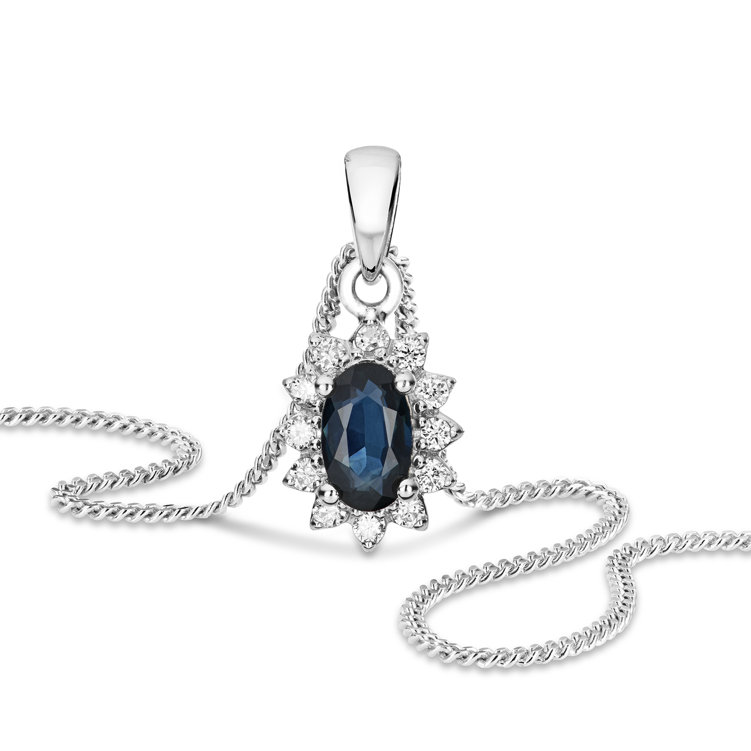 Miore Collana Oro Bianco 9Kt 375 Zaffiro Naturale