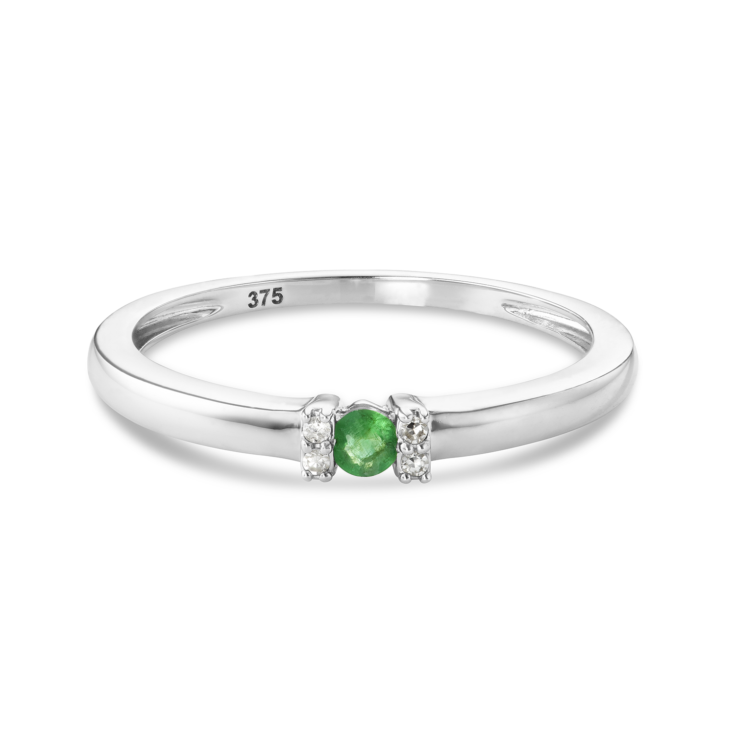 Miore Ring Anello Oro Bianco 9Kt Smeraldo Naturale