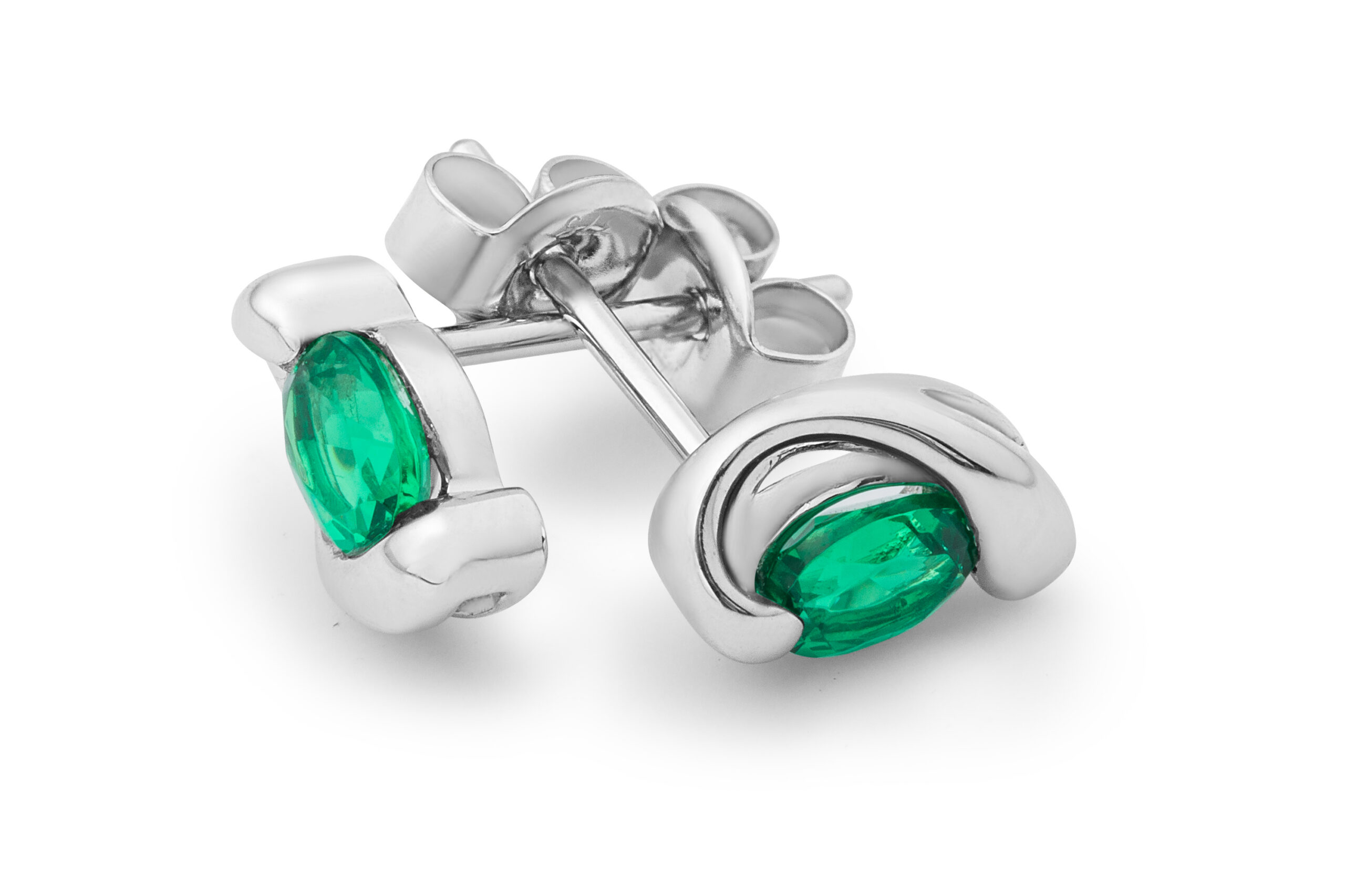 Miore Orecchini Oro Bianco 9Kt Smeraldo Creato