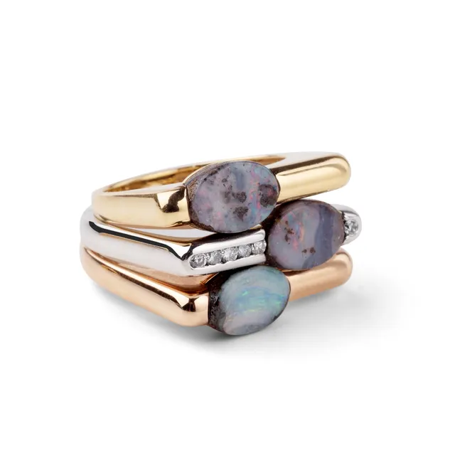 Noi Gioielli Unico anello oro 18k opale boulder diamanti
