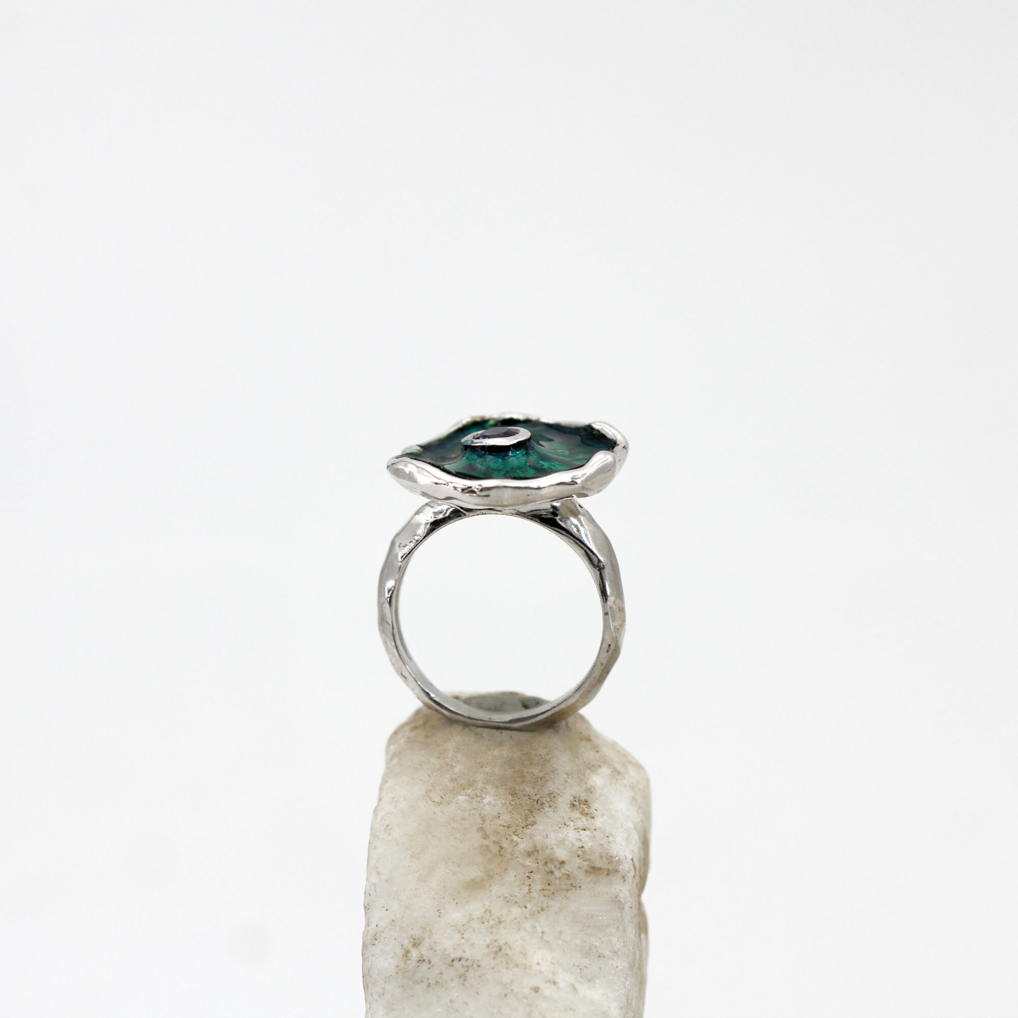 Anna Gioielli Winter Flower anello argento iolite smalto verde 18 mm