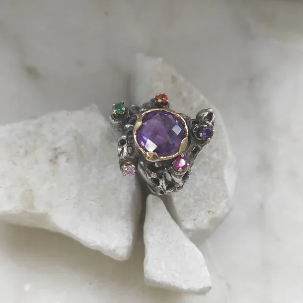 Anna Gioielli Marte Ametista anello oro argento 4,22 ct pavé