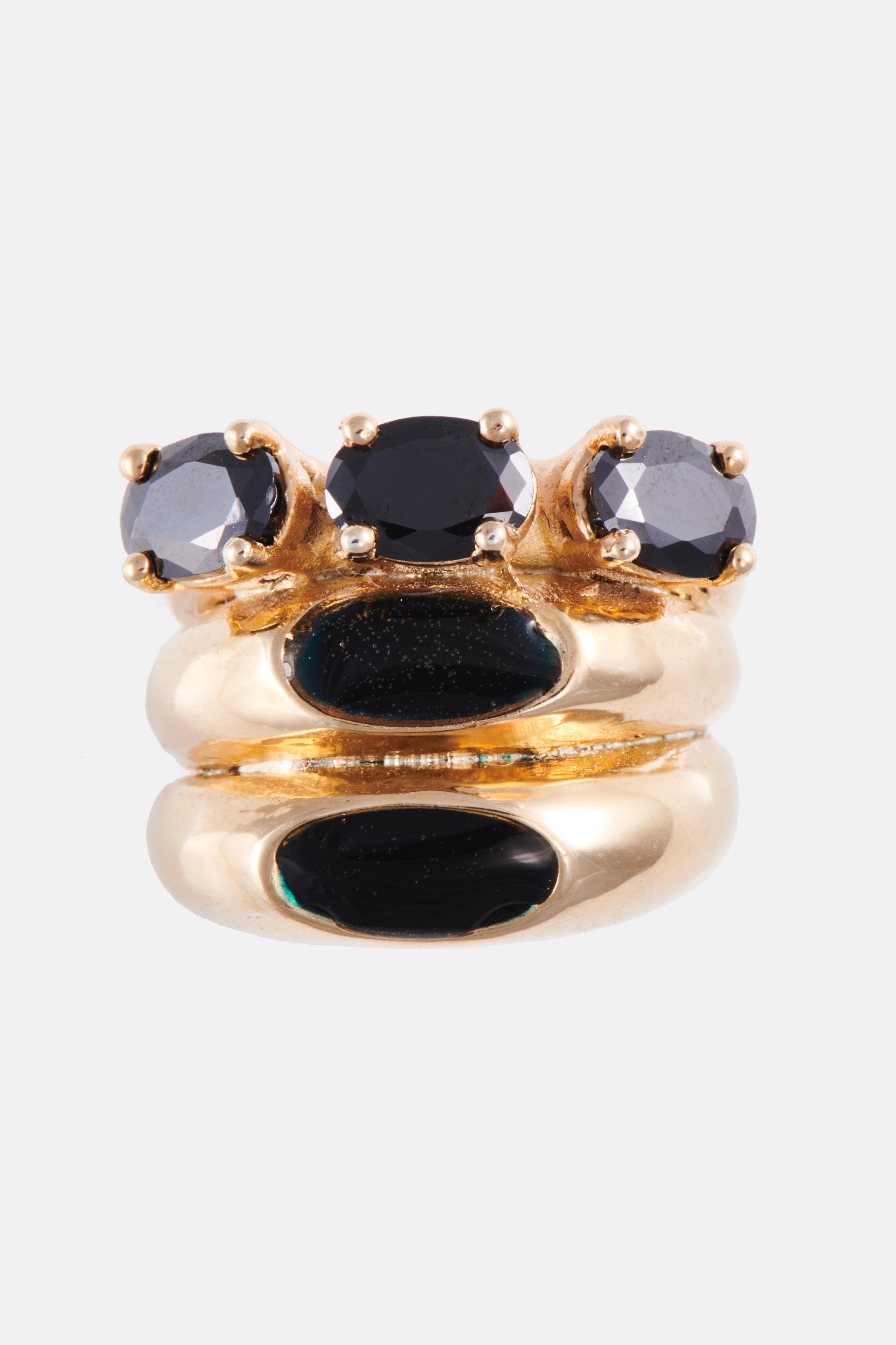 Voodoo Jewels Bold Shapes Black Carhun anello oro pietre nere