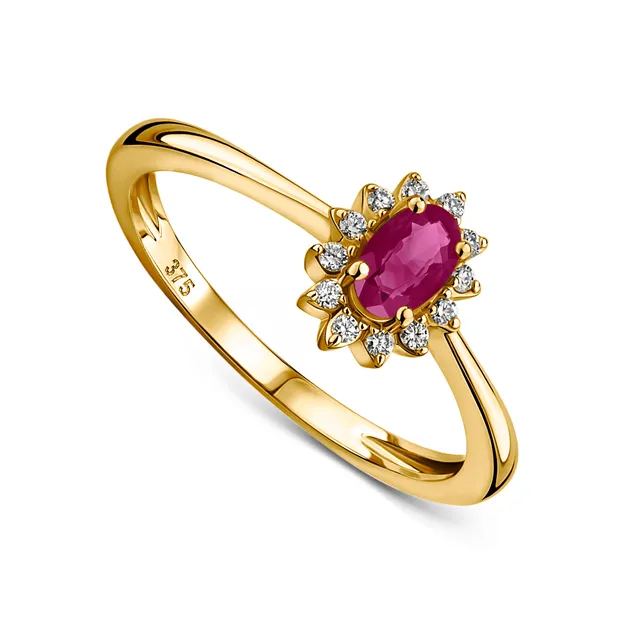 MIORE Anello oro giallo 9 kt con rubino naturale