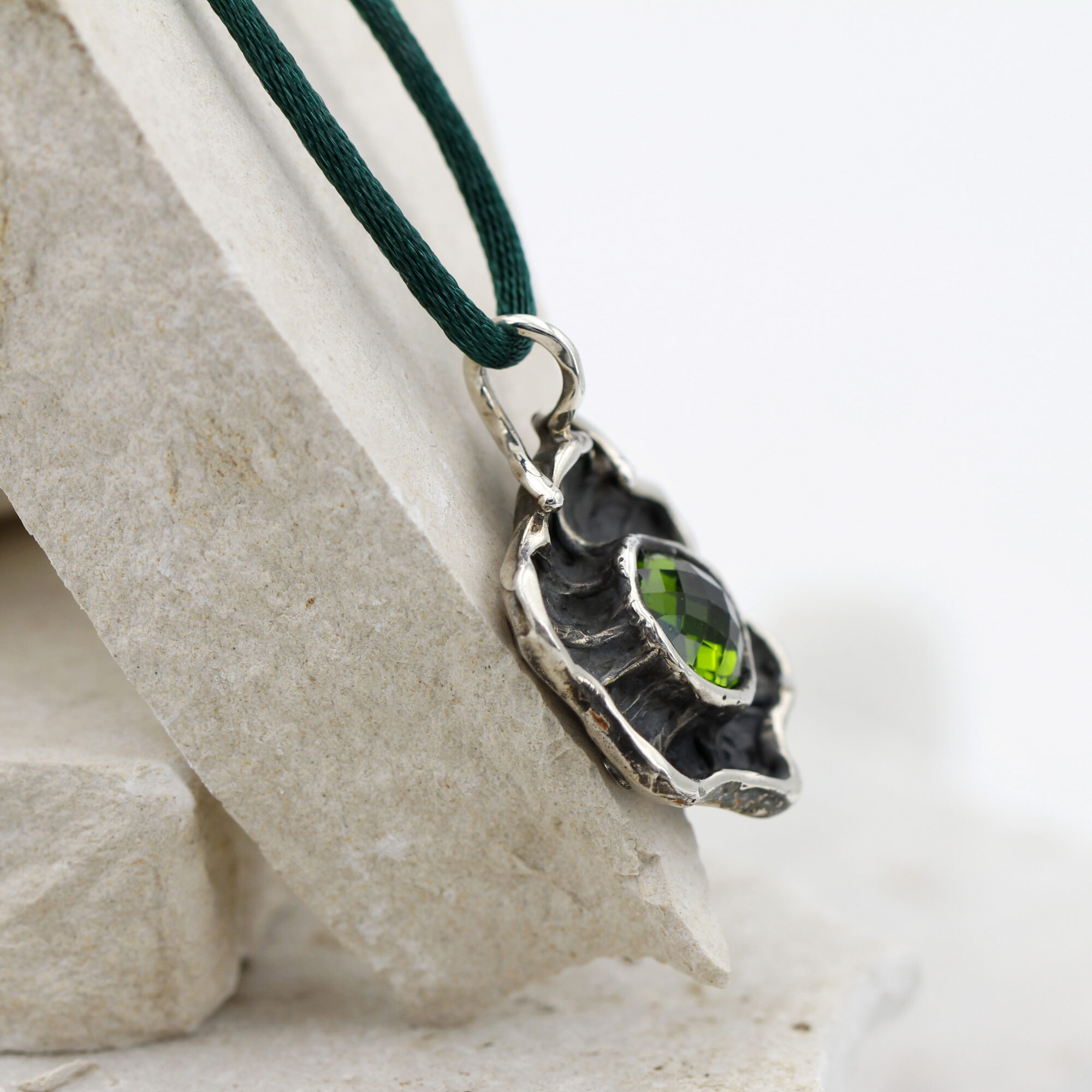 Anna Gioielli Pendenti Ciondolo Argento Fiore Zircone Verde 26mm