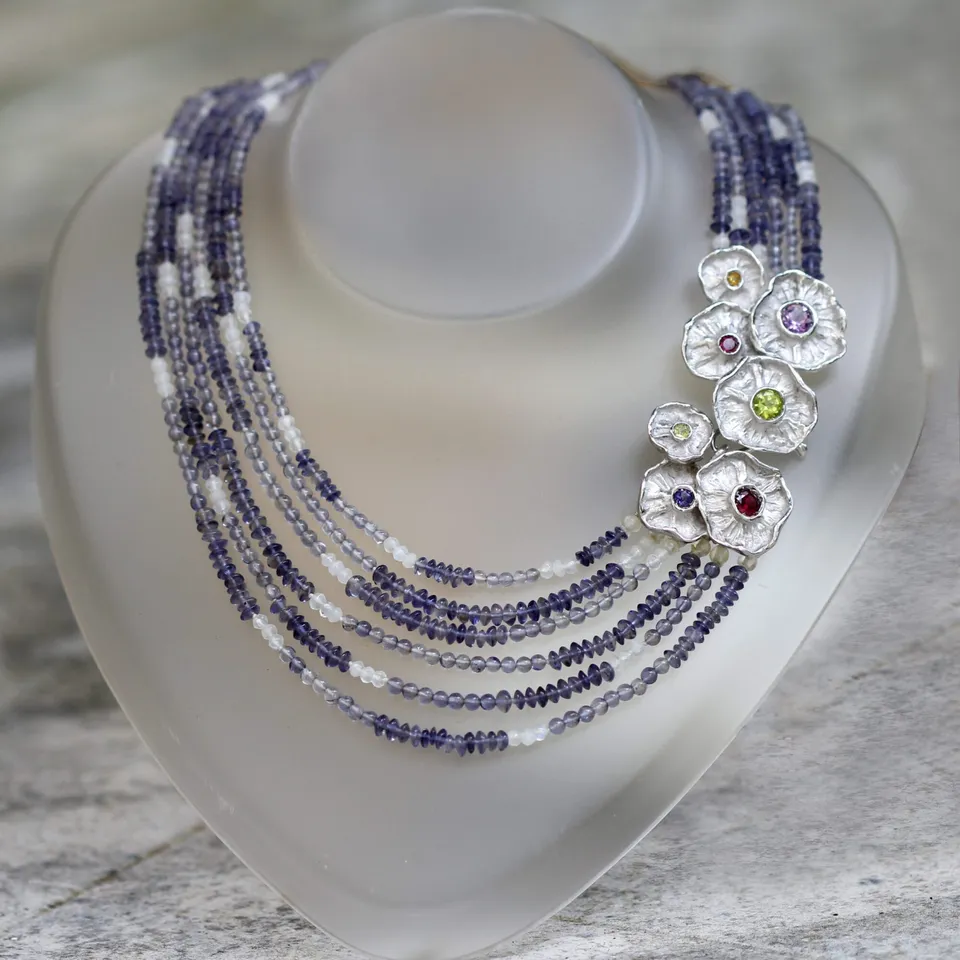 Anna Gioielli Winter Flower Collana argento iolite 6 fili 52 cm