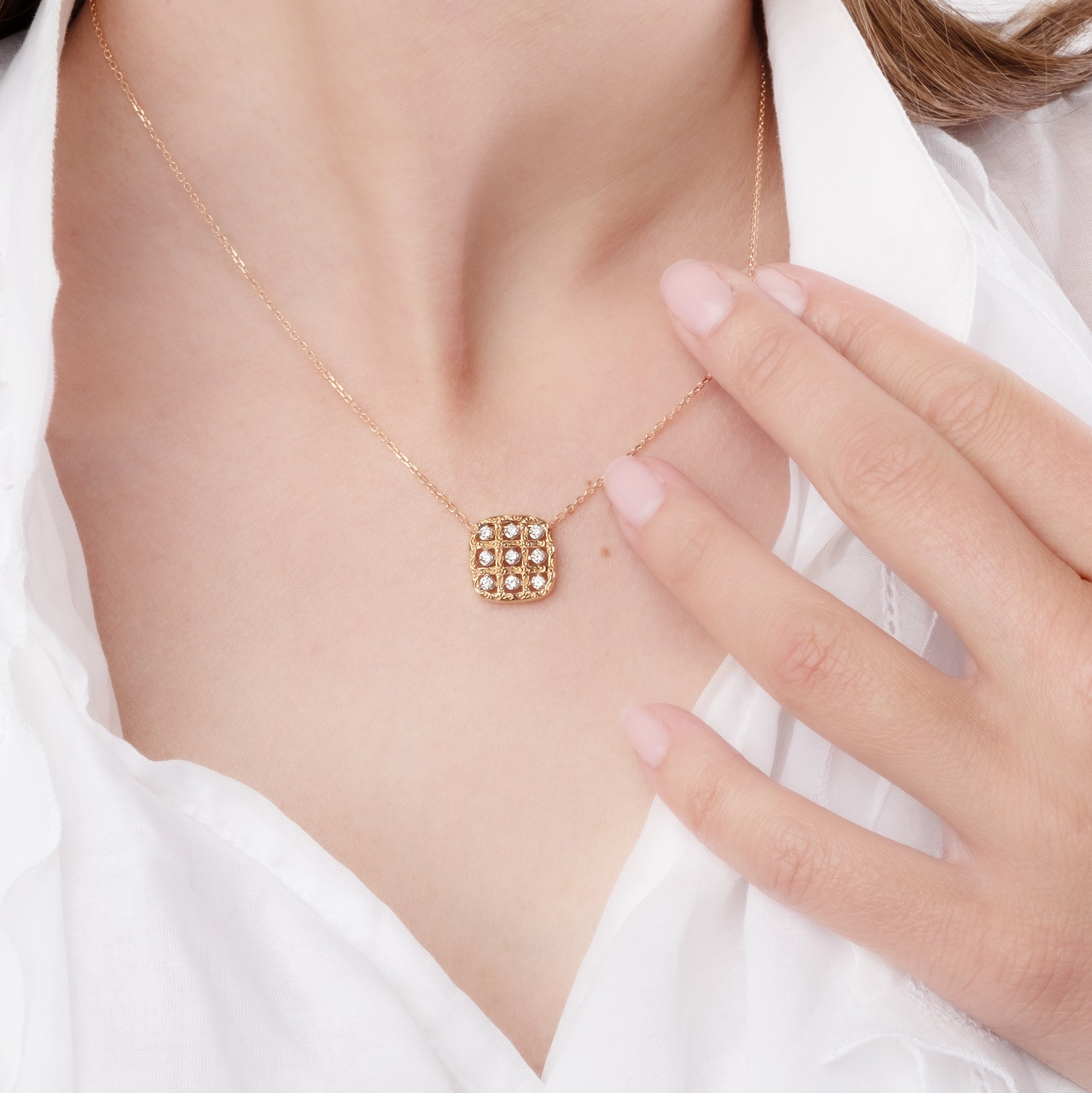 Noi Gioielli Ornato pendente oro rosa 18k inciso diamanti
