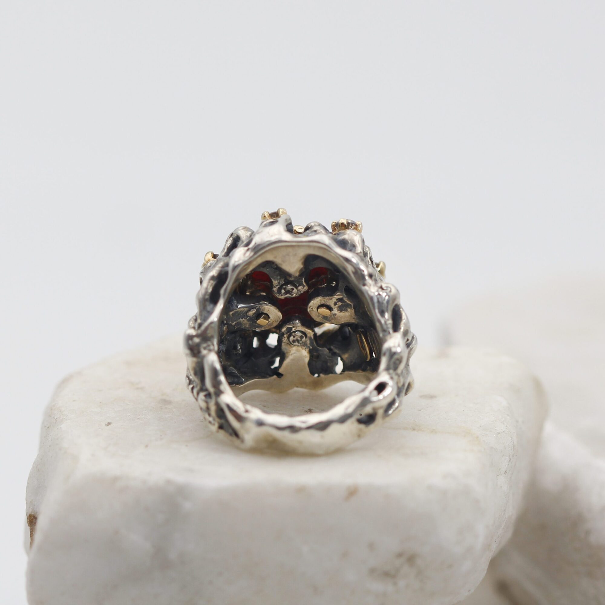 Anna Gioielli Marte Anello Argento Corallo Diamanti Grigi Oro