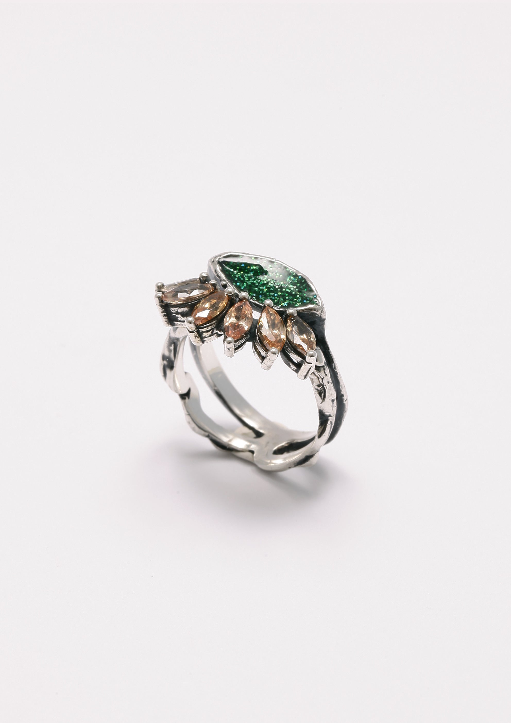 Voodoo Jewels Bold Shapes Green Amaranta anello argento verde