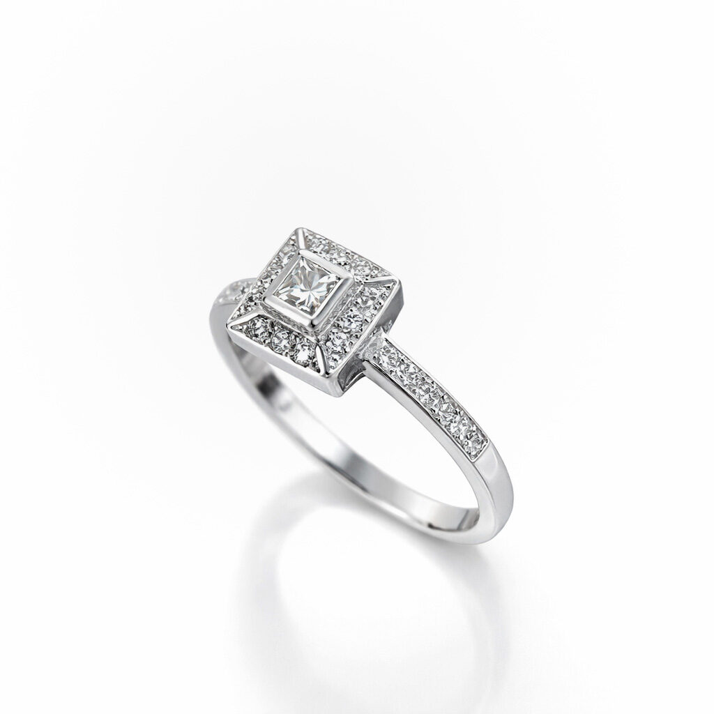 Anna Gioielli Square anello oro bianco diamante princess